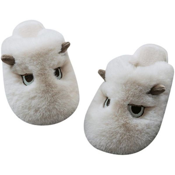 

women fur slippers winter plush warm soft cute cartoon animal for men home indoor non-slip couple house slides, Black