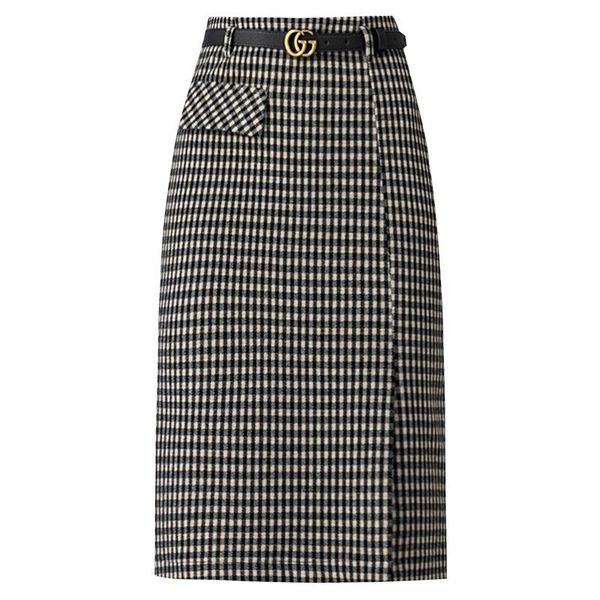 

skirts plaid pencil women 2021 autumn winter mid-calf office lady high waist skirt faldas mujer moda 80s costumes, Black