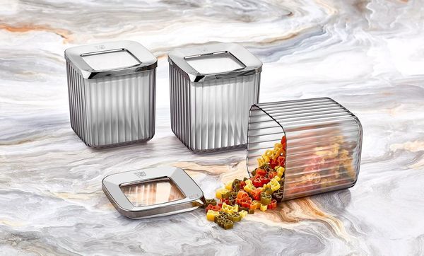 

square storage container box jar kitchen refrigerator noodle multi-grain sealed vacuumed lids 3 piece set bottles & jars