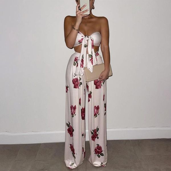 

women's tracksuits summer casual two piece long pants set floral flowerfashion flowers printed, Gray