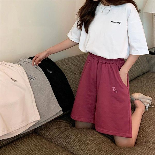 

women's shorts women embroidery elasticity lovely girls korean style sweet students harajuku colorful simple oversize trousers female, White;black