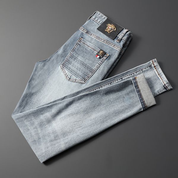 

fashion jeans 2021 summer men's blue simple trend long pants thin