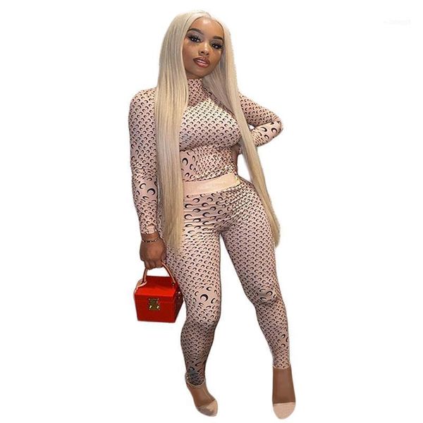 

solid color crescent moon print turtleneck tracksuits long sleeves shirt & leggings arrival autumn women suit style 2 pieces set1, Gray