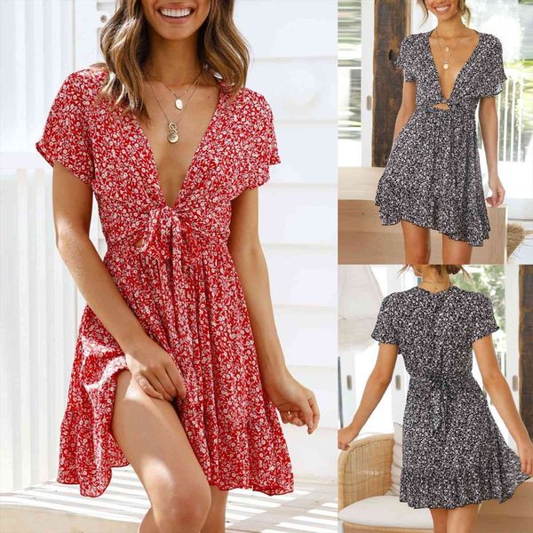 

summer womens dress deep v strap floral eknee length sundress vestidos de mujer, Black;gray
