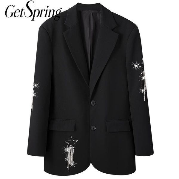 

getspring women blazer diamond patchwork long blazers jackets vintage casual black suit coats wome sleeve women's suits &, White;black