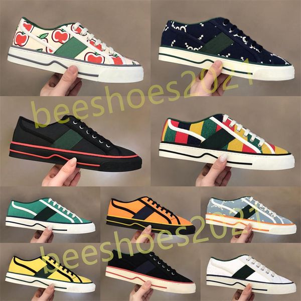 

men italy bee casual shoes women fashion canvas board shoe embroidered green red stripe couples skateboard trainers des chaussures, Black