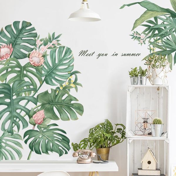 

wall stickers removable monstera leaves tropical palm green plants door waterproof home decoration accessories