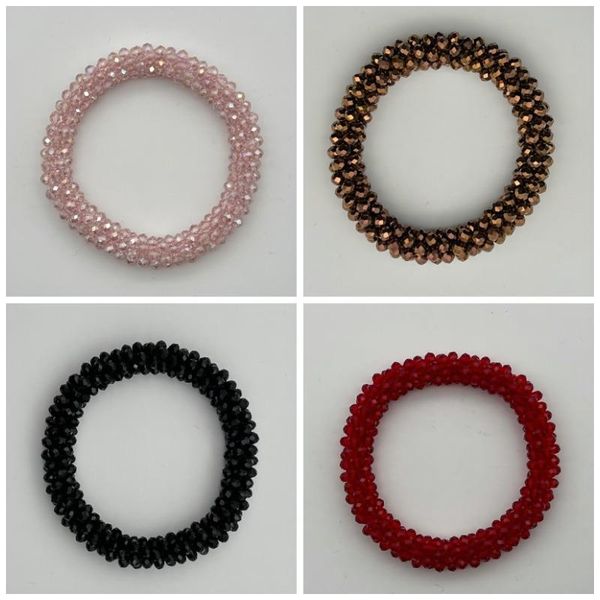 

beaded, strands fashion colorful crystal bracelet for women glass beads elastic handmade wrap luxurious elegant, Black