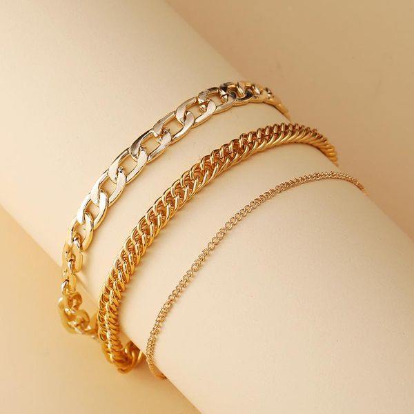 

charm bracelets 3 pcs/set trendy multi-layer gold color rope chain anklet female bracelet set adjustable women girl jewelry accessories, Golden;silver