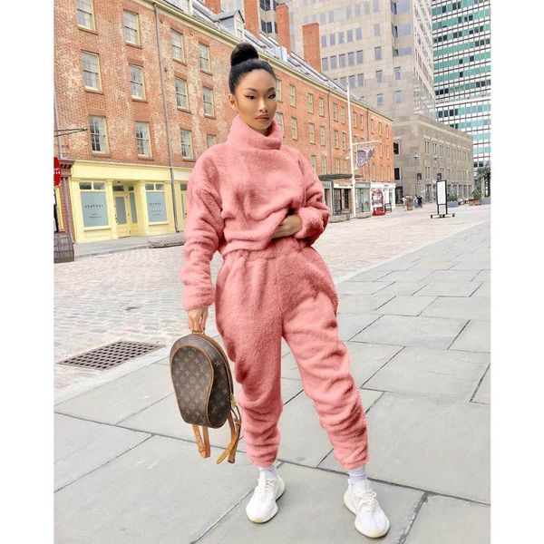 

women's tracksuits dpsde 2021 winter women street girl style sets long sleeve high neck elastic pants pure color two piece, Gray