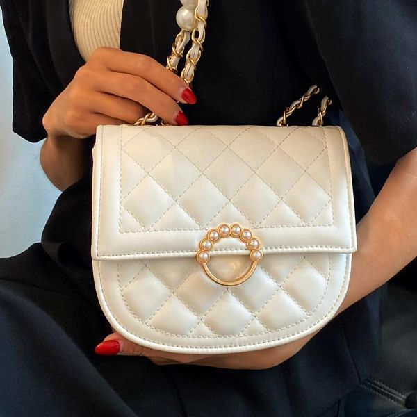 

evening bags quilted plaid crossbody for women luxury pu leather shoulder bag rhombus lattice handbags ladies pearl chain messenger