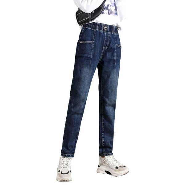 

autumn winter harem pants vintage high waist jeans women long loose elastic 2021 plus size women's, Blue