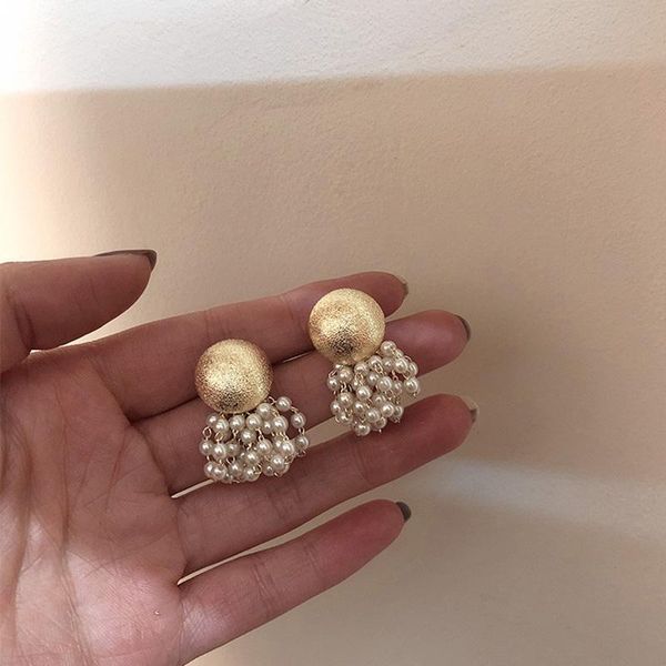 

anti allergy s925 sterling silver post matte metal freshwater pearl drop earrings for women korean fashion jewelry dangle & chandelier
