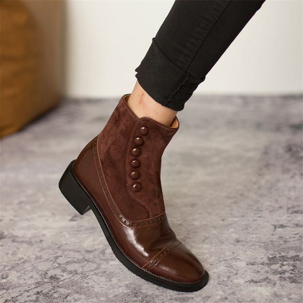 

winter boots women ankle with zipper low heel shoes coat of cow patent leather kid suede 210507, Black