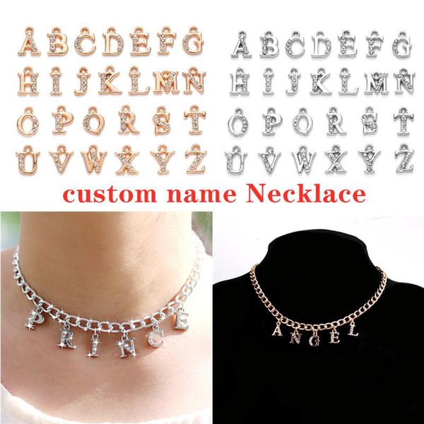 

chains diy letter name custom pendant necklace metal chain fashion hip hop couple choker party gift jewelry for women male, Silver