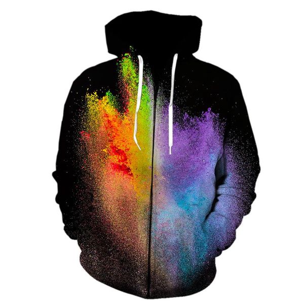 

men's hoodies & sweatshirts colorful smoke print zipper long sleeve harajuku pullover casual o-neck streetwear oversize hooded sweats, Black