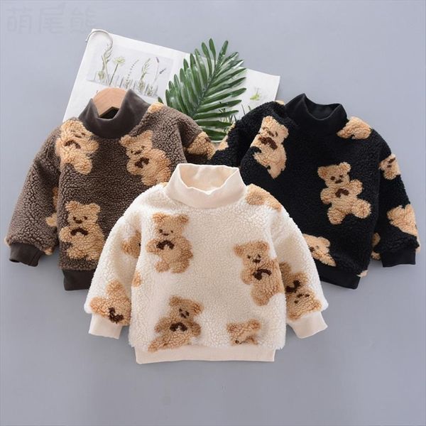 

80 110 cm winter girls boys cute cartoon thick warm bear sweatshirts baby kids children long sleeve outerwear, Black