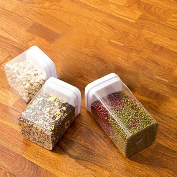 

storage bottles & jars 0.9/1.3/1.8l kitchen container with cover home easy-to-click fresher clear button food can grains sealed square coa j