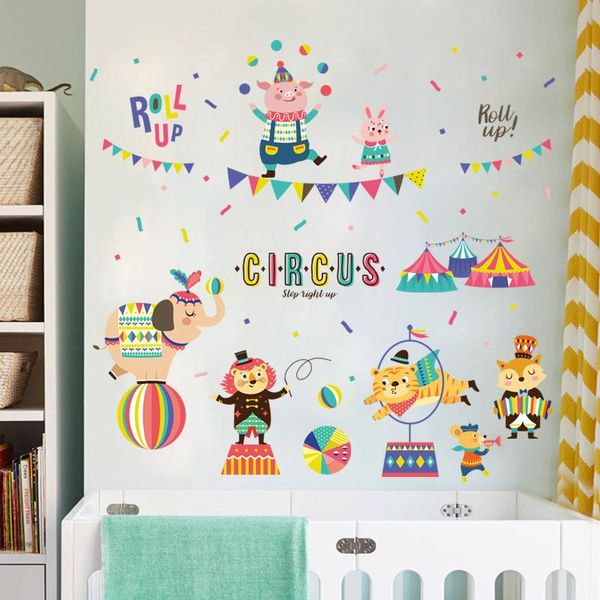 

cartoon diy circus children wall stickers for kids rooms boys girls bedroom home decoration elephant pig mouse decals