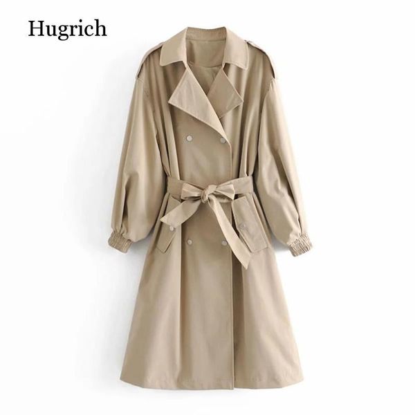 

women's trench coats women 2021 fashion with belt double breasted coat vintage long sleeve pockets female outerwear chic overcoat, Tan;black