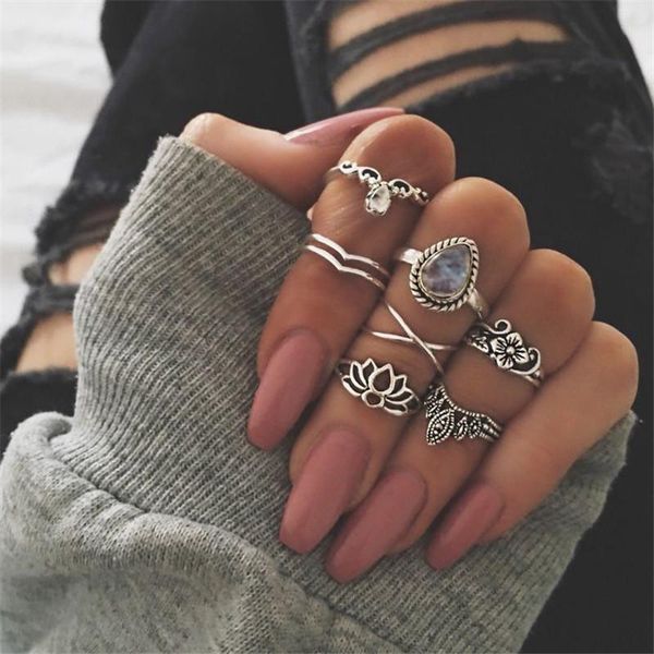 

wedding rings modyle midi ring sets carving finger for women flower knuckle set anillos mujer jewellery, Slivery;golden