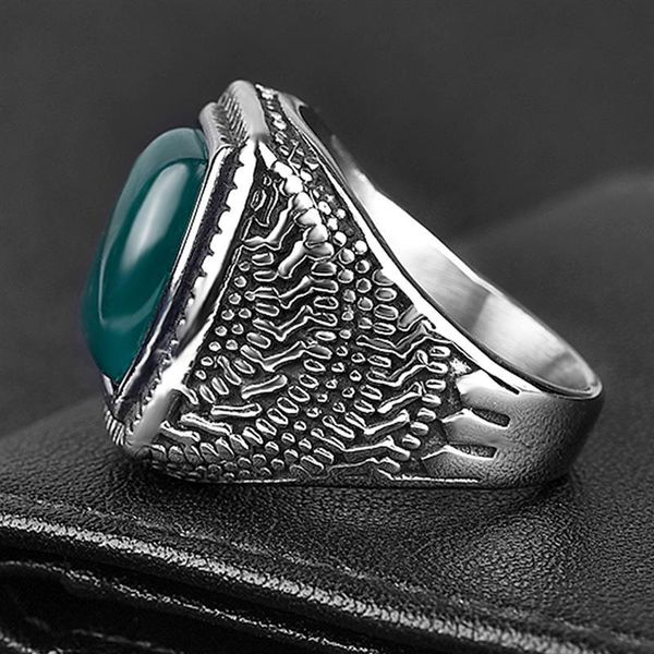 

cluster rings 2021 fashion men ring green stone stainless steel charm punk hiphop finger male jewelry accessories wholesale, Golden;silver