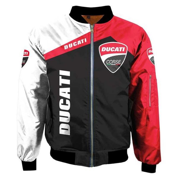

2019 new digital printed ducati jacket flying suit european code cotton casual men's wear, Black