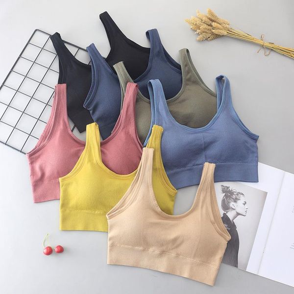 

bras women tank crop seamless underwear female lingerie sport cropped removable cups v back padded camisole, Red;black