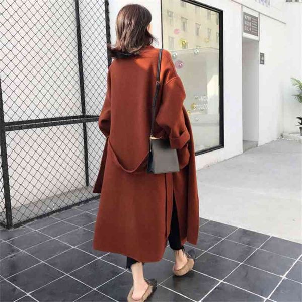 

women's jackets coats thickened woollen overcoat autumn and winter korean student loose long knee length tweed jacket jgp5, Black;brown