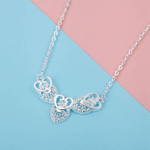 

chains 925 sterling silver necklace women's jewelry 18 inch hollow three heart pattern pendant fashion romantic christmas gift wedding