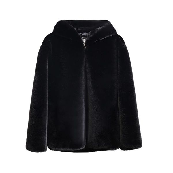 

men's leather & faux winter fur coat whole mink short hooded business casual overcoats jacket, Black