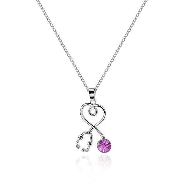 

pendant necklaces women's neck chain love stethoscope necklace white gold color zircon crystal kpop jewerly kbn041, Silver