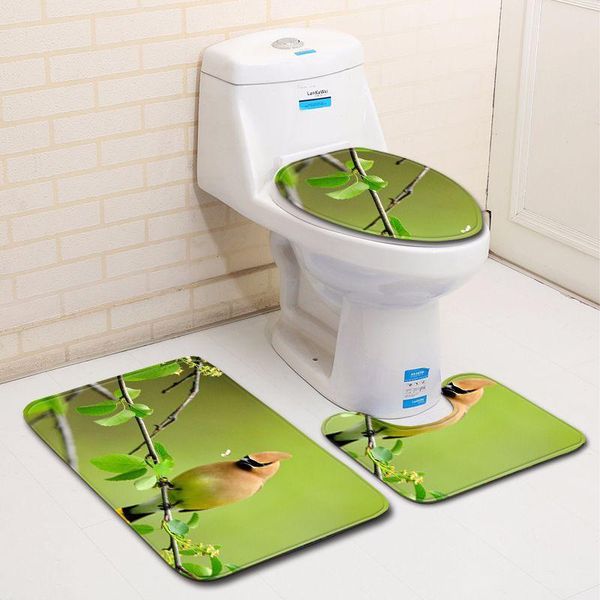 

bath mats bird pattern mat set bathroom rug toilet three-piece anti slip lid cover