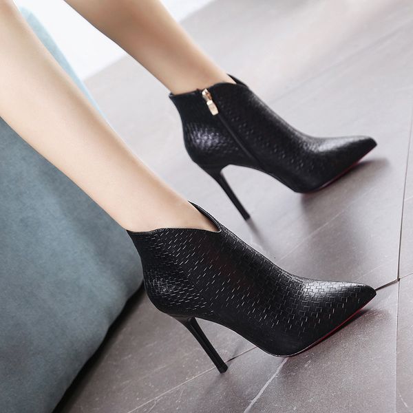 

shoe weave well woman raise sharp high heels boots 2021 winter, Black