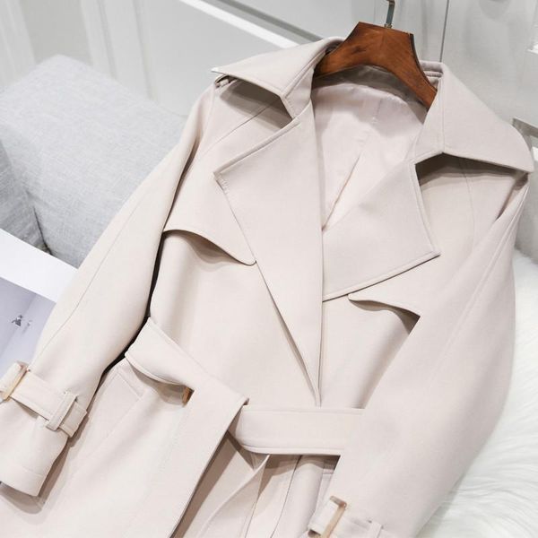 

women's trench coats 2021 fashion women coat turn-down collar double breasted casual female windbreaker long with belt outwear plus siz, Tan;black