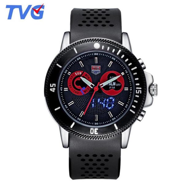 

wristwatches relogio masculino tvg men watches sport watch silicone strap analog digital quartz wristwatch, Slivery;brown