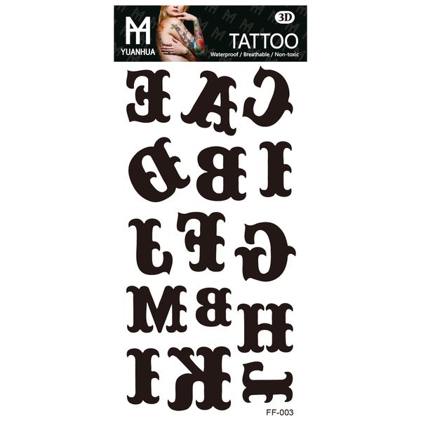 Nu-Taty Arte temporária Arte Inglês Alfabeto Letras Flash Tattoo Adesivo 205 * 95mm impermeável Henna Tatuagem Christmas Tattoo