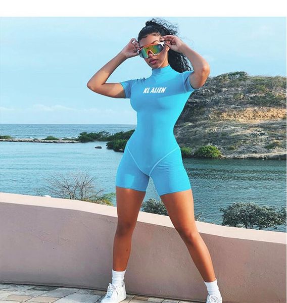 

women summer streetwear outfit female club one piece high neck letter print short slim romper pants casual women's jumpsuits & rompers, Black;white