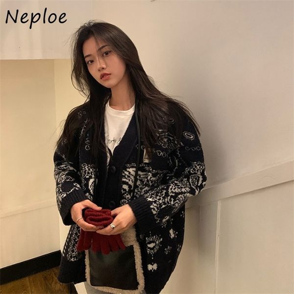 

loose crazy style outwear knit cardigans sweater women o neck long sleeve single breast pull femme coat spring sueter 210422, White;black
