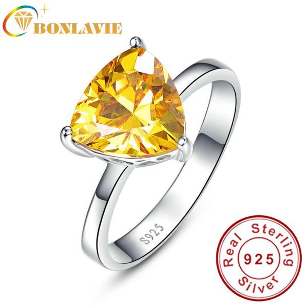 

cluster rings 100% 925 sterling silver natural citrine for women female triangle ring finger famous original jewelry fine, Golden;silver