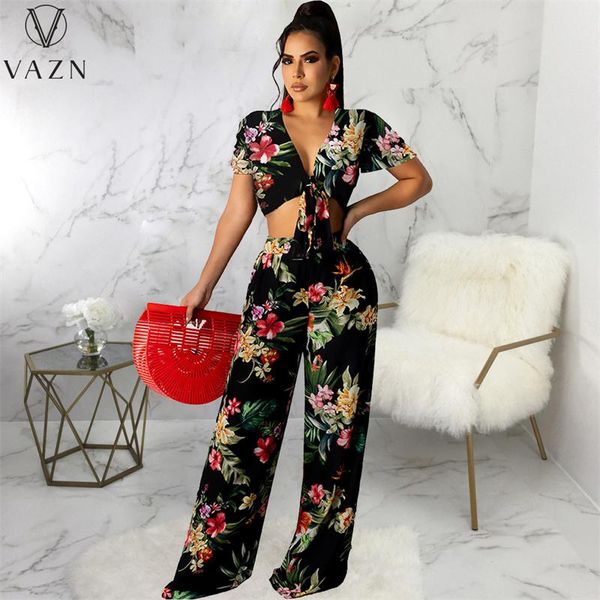 

women's two piece pants 2021 fashion summer women casual holiday style short sleeve deep v long printed sets, White