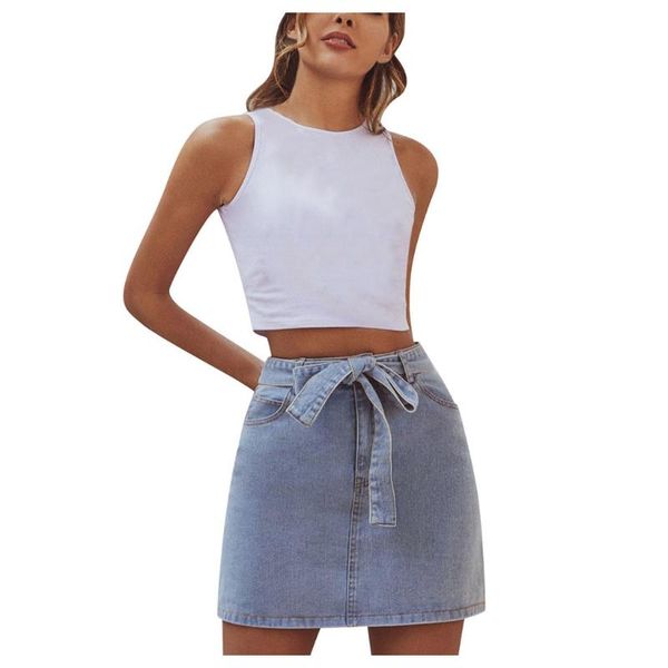 

skirts skirt ladies bowknot belt button pockets high waist denim fashion retro bag hip mini #yl5, Black