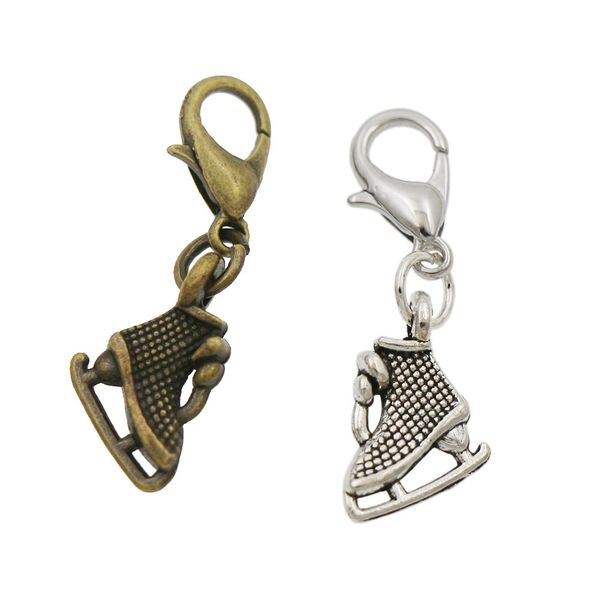 Legierung Eislaufen Gitter Sportschuhe Karabinerverschluss Charm Perlen 29,5 x 10,5 mm Tibetsilber/Bronze Schmuck DIY C568 100 Stück/Los