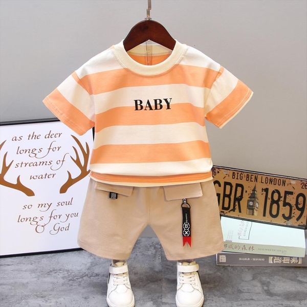 

striped baby boys clothes 1 2 3 4 5 years fashion kids cotton t shirt with khaki shorts children costume, White