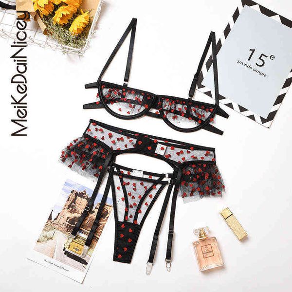 

nxy set meikedainicey lace hollow bra and panties set bright stars girl heart underwear suit mesh garter lingerie 1127, Red;black