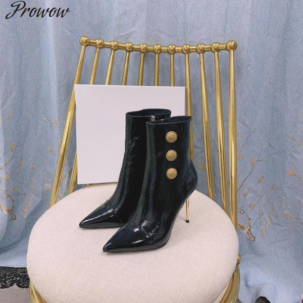 

boots prowow large size35-41 women thin heels ladies solid genuine leather ankle designer shoes, Black
