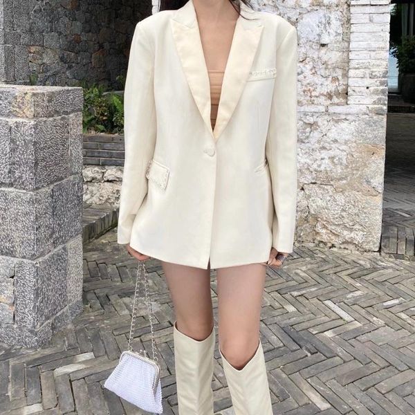 

women's suits & blazers 2021fw autumn fashion women back diamonds chains loose blazer jacket femalel luxury coat gdnz 6.22, White;black