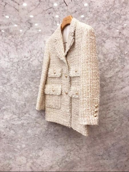 

collar plaid pocket notched blazer women single button suit ladies coats long sleeve tweed outwear coat jacket women's suits & blazers, White;black