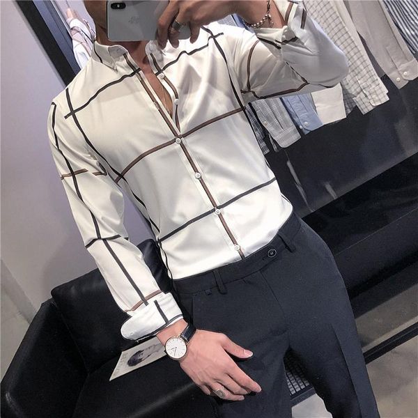 

autumn men's large plaid long-sleeved shirts urban british inch slim clothes casual, White;black