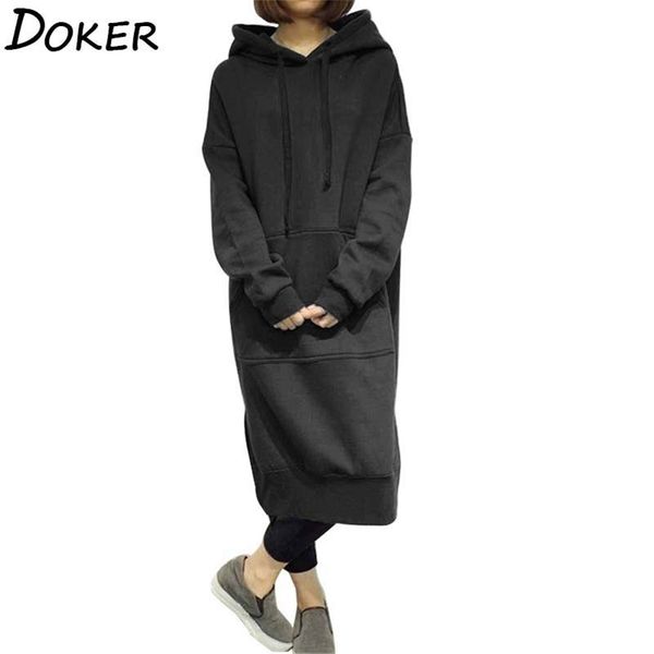 

hoodie women dress autumn winte casual hooded pocket long sleeve oversized pullover sweatshirt harajuku warm hoodies sweatshirts 210604, Black